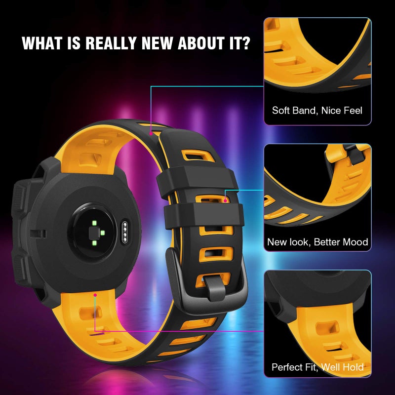 ANCOOL Compatible with Garmin Instinct 2 Band, Soft Silicone Watchband Replacement for Garmin Instinct Tide/Esports/Solar/Tactical Smartwatches, Black/Straw Yellow - Image 3