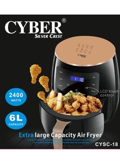 Cyber Air Fryer 6L, Electric Hot Air Fryers Oil less Cooker with 10 Presets, Digital LCD Touch Screen, Nonstick Basket, 2400W  - Image 2