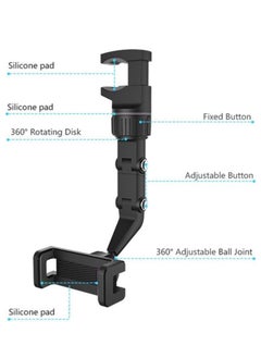 Yesido Car Phone Holder Multifunctional 360 Degree Rotatable Auto Rearview Mirror Mount Seat Hanging Clip Bracket Cell Phone Holder for 4.0-6.1 Inch Phone Gps Navigation Adjustable Support  - Image 5
