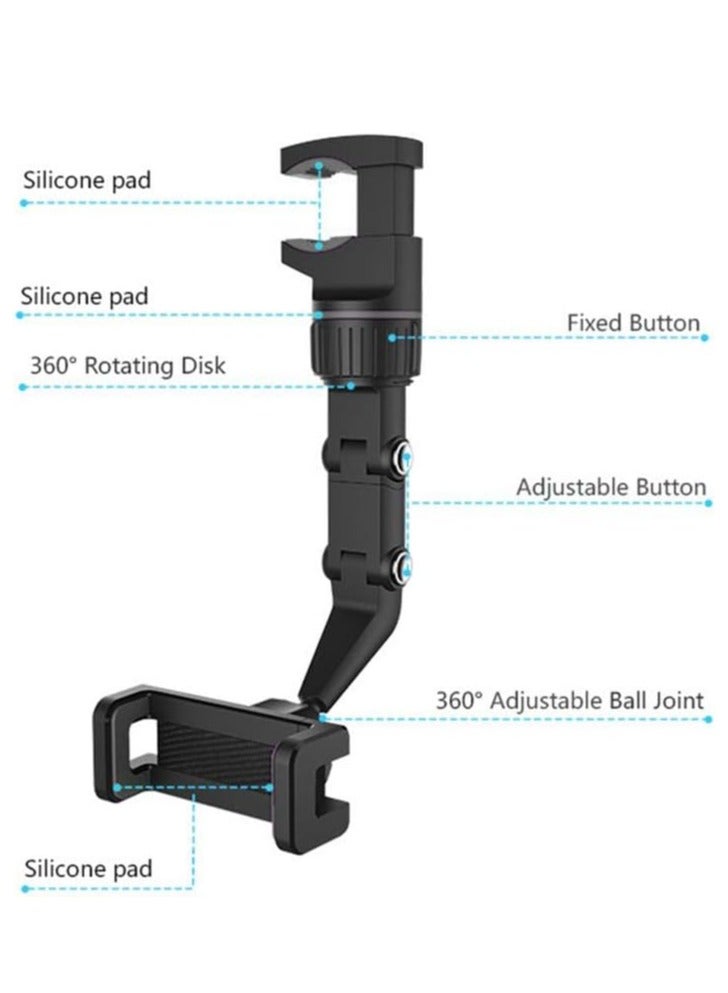 Yesido Car Phone Holder Multifunctional 360 Degree Rotatable Auto Rearview Mirror Mount Seat Hanging Clip Bracket Cell Phone Holder for 4.0-6.1 Inch Phone Gps Navigation Adjustable Support - Image 5