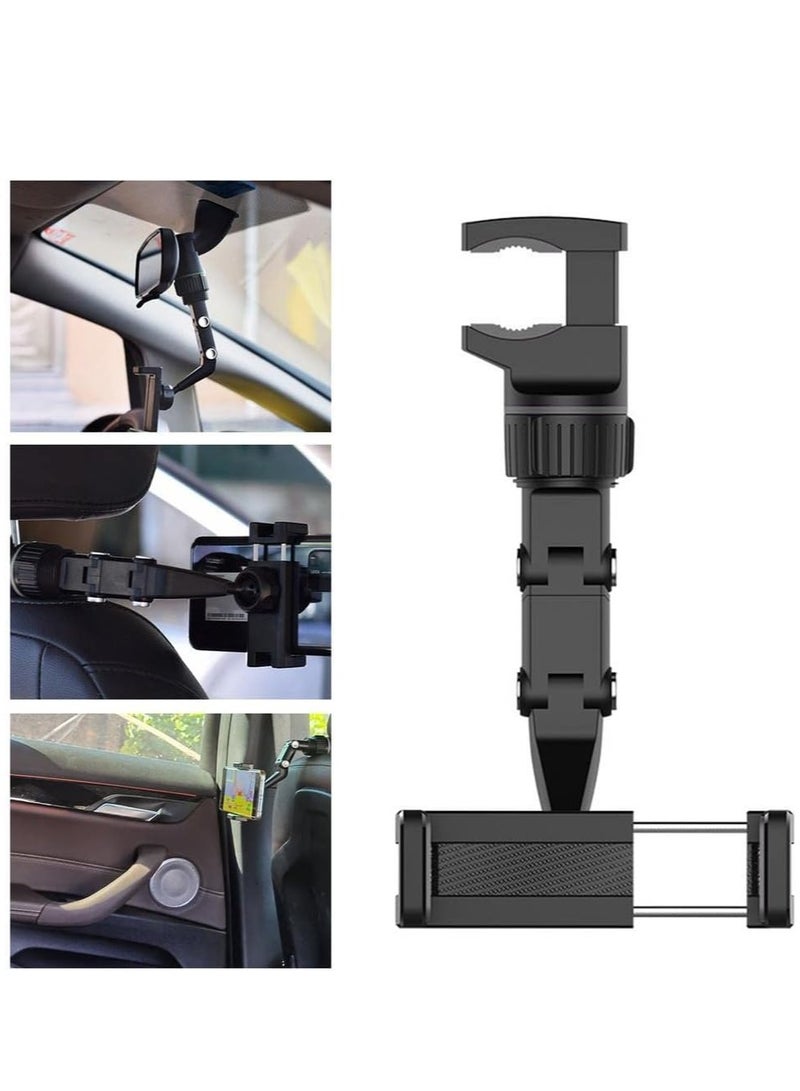 Yesido Car Phone Holder Multifunctional 360 Degree Rotatable Auto Rearview Mirror Mount Seat Hanging Clip Bracket Cell Phone Holder for 4.0-6.1 Inch Phone Gps Navigation Adjustable Support - Image 4