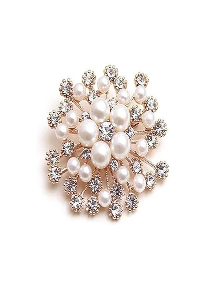 TREXEE Pearl Crystal Snowflake Flower Design Brooch Pin Badge Fashionable Charming Dress Scarves Shawl Clip Clothes Bags Decoration Jewelry Gift for Women Girls - Image 1