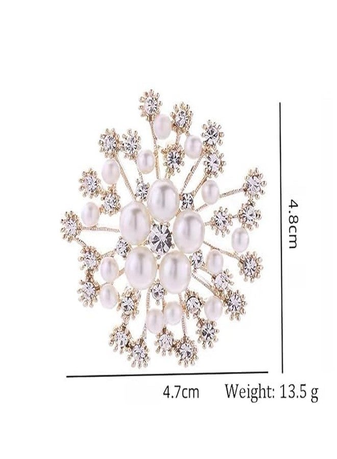 TREXEE Pearl Crystal Snowflake Flower Design Brooch Pin Badge Fashionable Charming Dress Scarves Shawl Clip Clothes Bags Decoration Jewelry Gift for Women Girls - Image 4