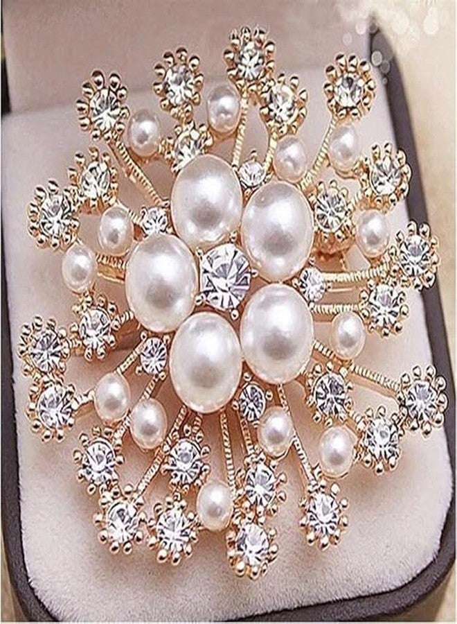 TREXEE Pearl Crystal Snowflake Flower Design Brooch Pin Badge Fashionable Charming Dress Scarves Shawl Clip Clothes Bags Decoration Jewelry Gift for Women Girls - Image 2