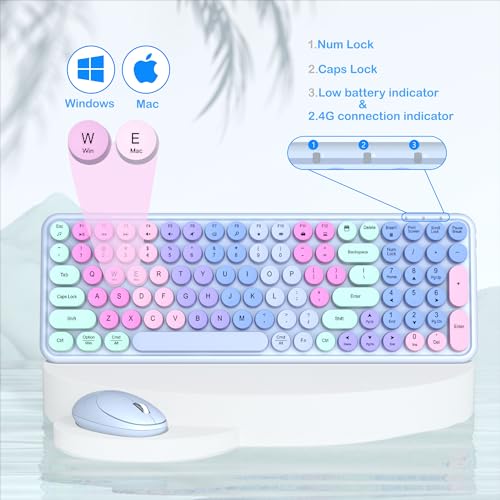 Links9+ Colorful Wireless Keyboard Mouse Combo, Gradient Rainbow Colors 100 Keys and 2.4GHz Optical Mouse Connection for Windows, Mac, Laptop, PC, Desktop (Purple Colorful) - Image 2