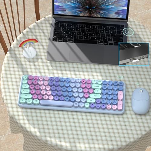 Links9+ Colorful Wireless Keyboard Mouse Combo, Gradient Rainbow Colors 100 Keys and 2.4GHz Optical Mouse Connection for Windows, Mac, Laptop, PC, Desktop (Purple Colorful) - Image 5