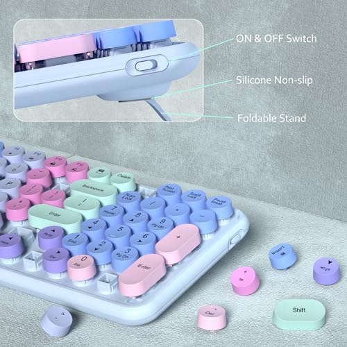 Links9+ Colorful Wireless Keyboard Mouse Combo, Gradient Rainbow Colors 100 Keys and 2.4GHz Optical Mouse Connection for Windows, Mac, Laptop, PC, Desktop (Purple Colorful) - Image 4