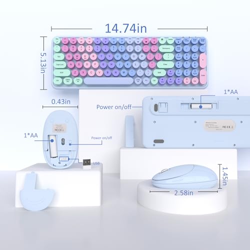 Links9+ Colorful Wireless Keyboard Mouse Combo, Gradient Rainbow Colors 100 Keys and 2.4GHz Optical Mouse Connection for Windows, Mac, Laptop, PC, Desktop (Purple Colorful) - Image 3