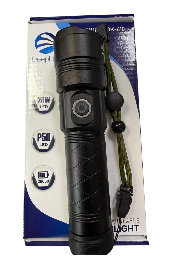 Deepking DK-610 Rechargeable LED & UV Tactical Flashlight, 20W, Type-C - Image 4