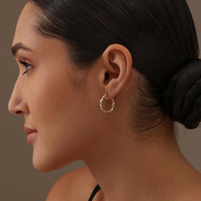 LeCalla 925 Sterling Silver Hoop Earrings Three-Tone Click-Top Lightweight Italian Design 14K Gold-Plated Small Earrings for Women - 20MM - Image 2