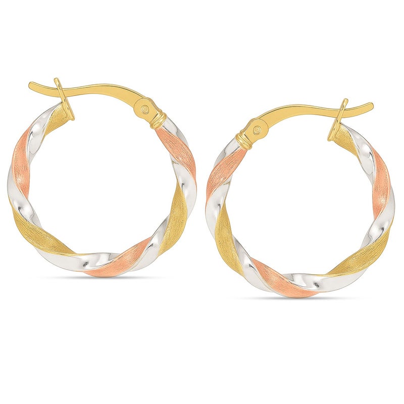 LeCalla 925 Sterling Silver Hoop Earrings Three-Tone Click-Top Lightweight Italian Design 14K Gold-Plated Small Earrings for Women - 20MM - Image 1