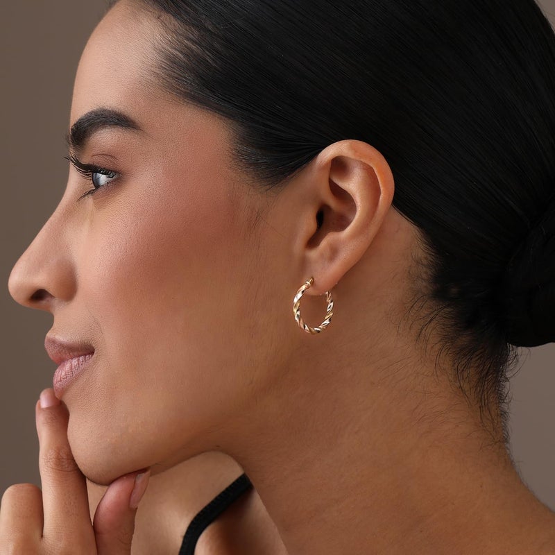 LeCalla 925 Sterling Silver Hoop Earrings Three-Tone Click-Top Lightweight Italian Design 14K Gold-Plated Small Earrings for Women - 20MM - Image 3