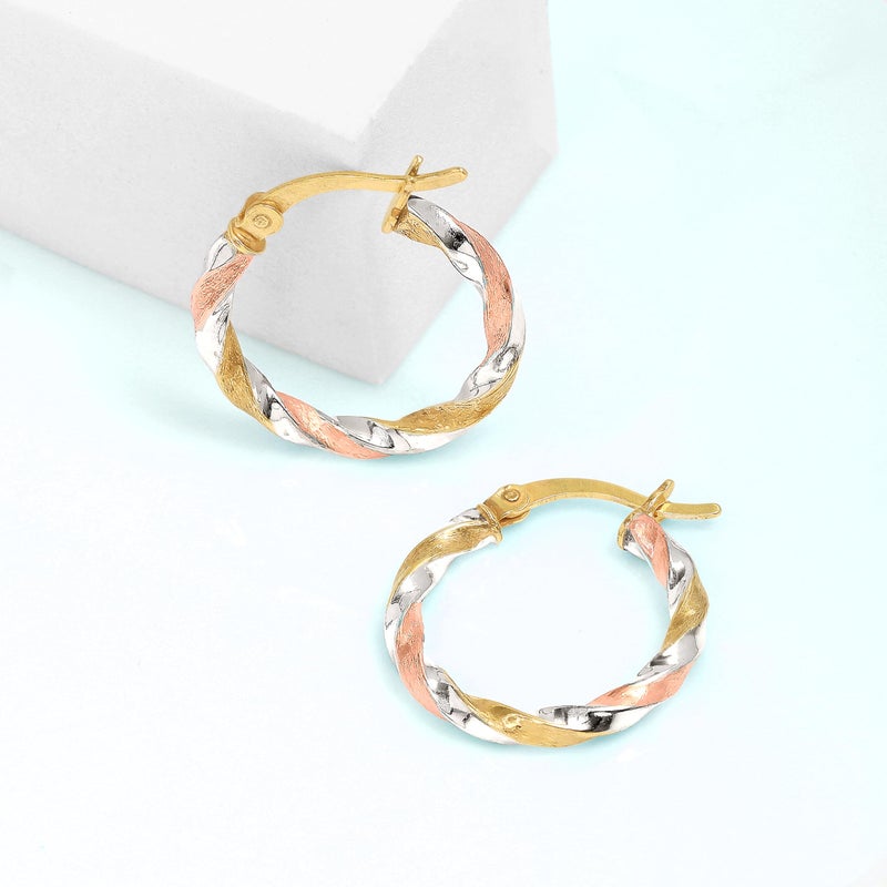 LeCalla 925 Sterling Silver Hoop Earrings Three-Tone Click-Top Lightweight Italian Design 14K Gold-Plated Small Earrings for Women - 20MM - Image 4
