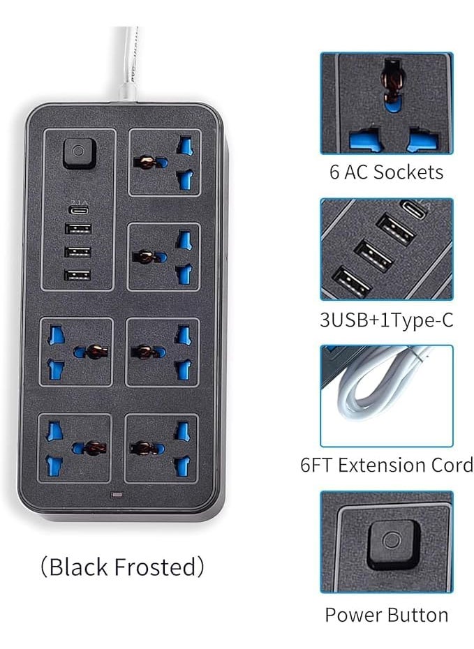 VIRZA TRADE Virza trade Extension Lead with Multiple Function Socket Outlet with Gang 3 USB Port 10in1 High Power Extension Socket 6 AC Sockets 1 TypeC Port Black  - Image 2