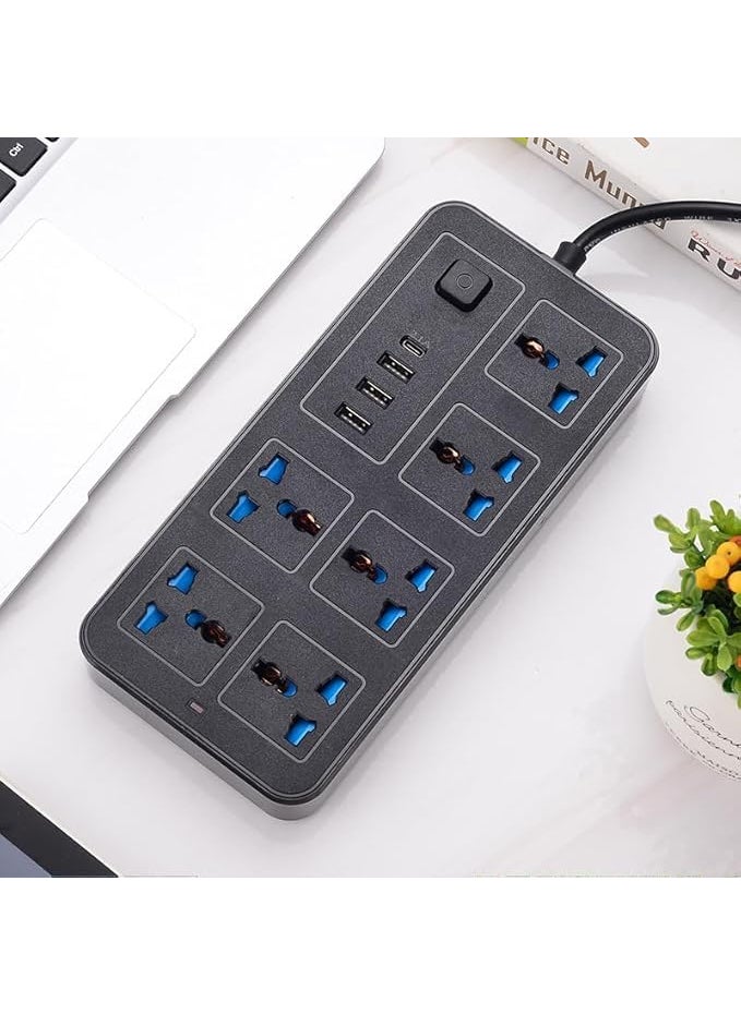 VIRZA TRADE Virza trade Extension Lead with Multiple Function Socket Outlet with Gang 3 USB Port 10in1 High Power Extension Socket 6 AC Sockets 1 TypeC Port Black  - Image 5