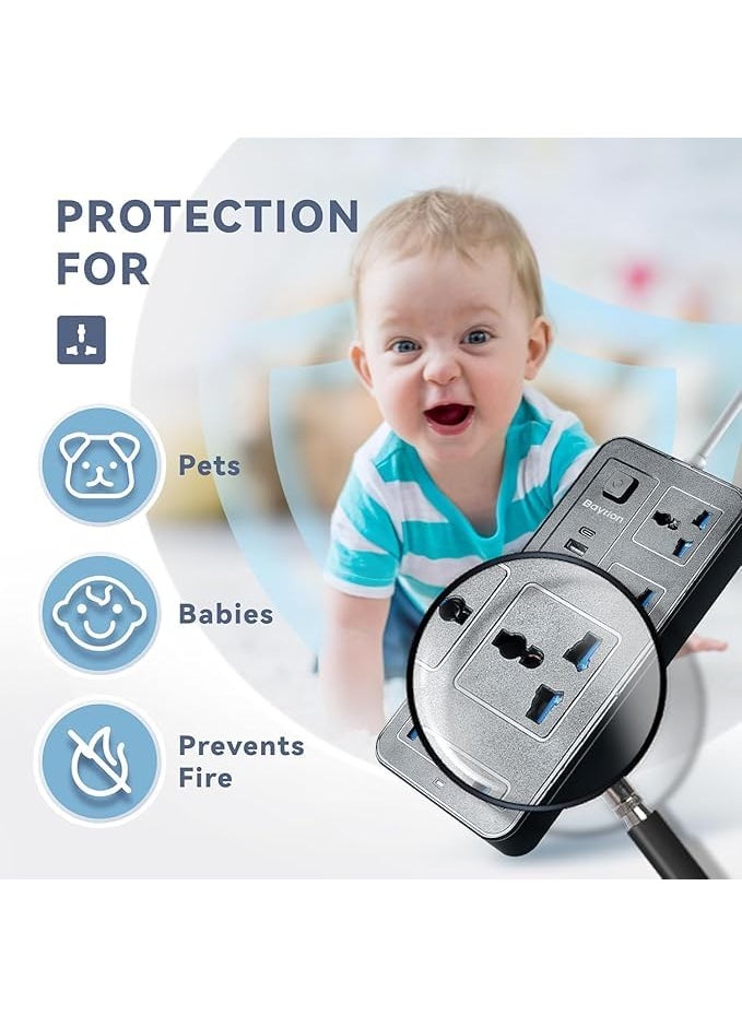 VIRZA TRADE Virza trade Extension Lead with Multiple Function Socket Outlet with Gang 3 USB Port 10in1 High Power Extension Socket 6 AC Sockets 1 TypeC Port Black  - Image 4