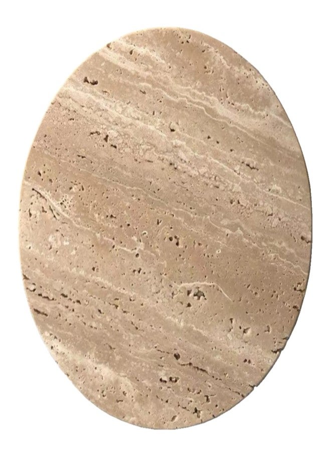 StonePlus Natural Round Marble Tray Smooth Pastry Board for Desserts, Cheese, Coffee, Matte on Both Sides (Beige Travertine) - Image 1