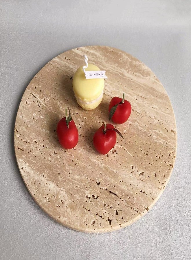 StonePlus Natural Round Marble Tray Smooth Pastry Board for Desserts, Cheese, Coffee, Matte on Both Sides (Beige Travertine) - Image 2