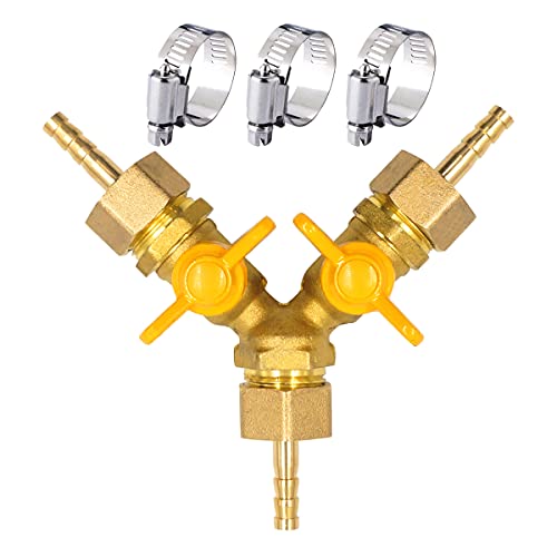 Horiznext brass 1/2 inch O.D. barb three way shut off ball valve for propane gas hose air water pvc pex garden tubing fuel line, tee switch splitter fitting - Image 1