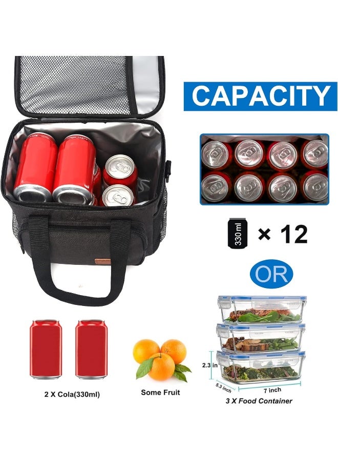 Femuar Lunch Bags for Women/Men, Insulated Lunch Bag for Work Office School Picnic - Lunch Cooler Bag Leakproof Lunch Box with Adjustable Shoulder Strap - Black - Image 2