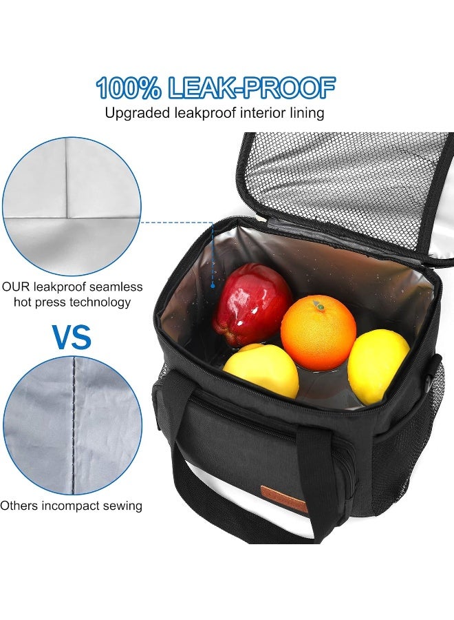 Femuar Lunch Bags for Women/Men, Insulated Lunch Bag for Work Office School Picnic - Lunch Cooler Bag Leakproof Lunch Box with Adjustable Shoulder Strap - Black - Image 5