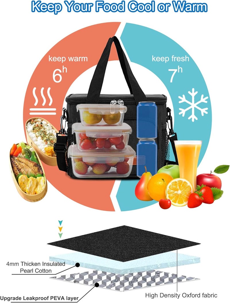 Femuar Lunch Bags for Women/Men, Insulated Lunch Bag for Work Office School Picnic - Lunch Cooler Bag Leakproof Lunch Box with Adjustable Shoulder Strap - Black - Image 4