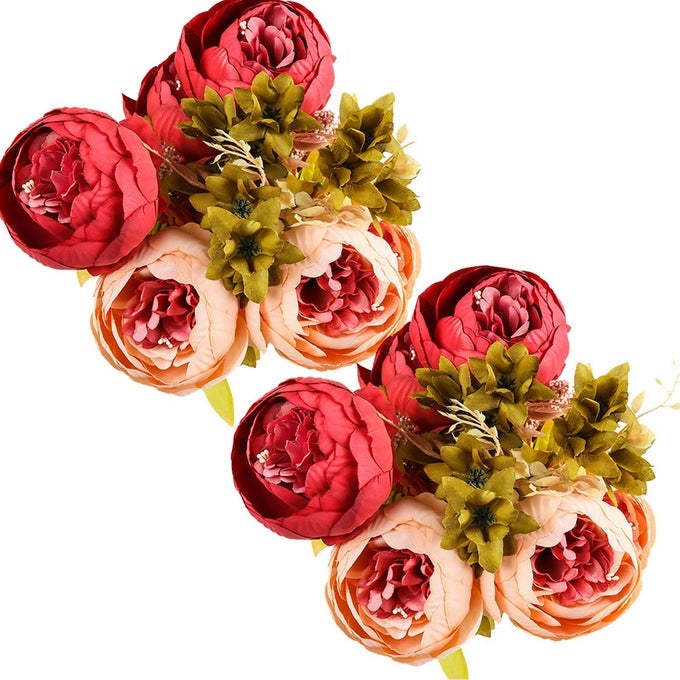VINTAGE ARTIFICIAL PEONY SILK FLOWERS BOUQUET FOR DECORATION DARK PINK X2