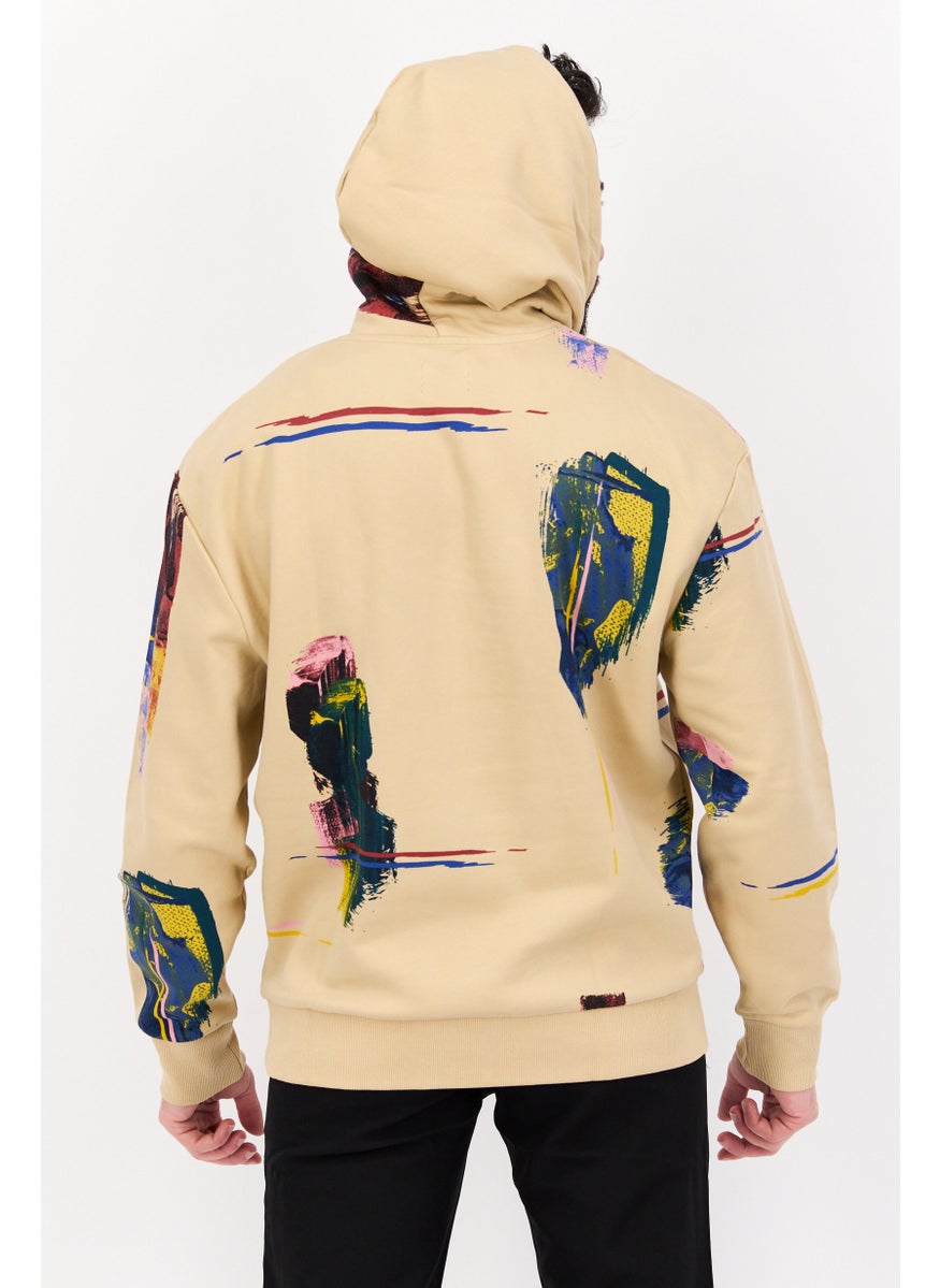 ESPRIT - Men Graphic Print Long Sleeves Hoodies, Beige - Image 1
