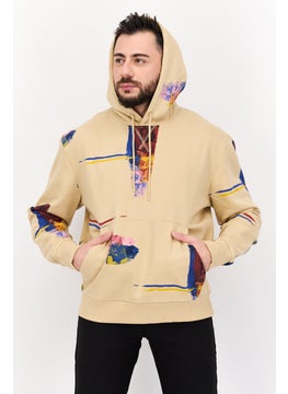 Men Graphic Print Long Sleeves Hoodies, Beige