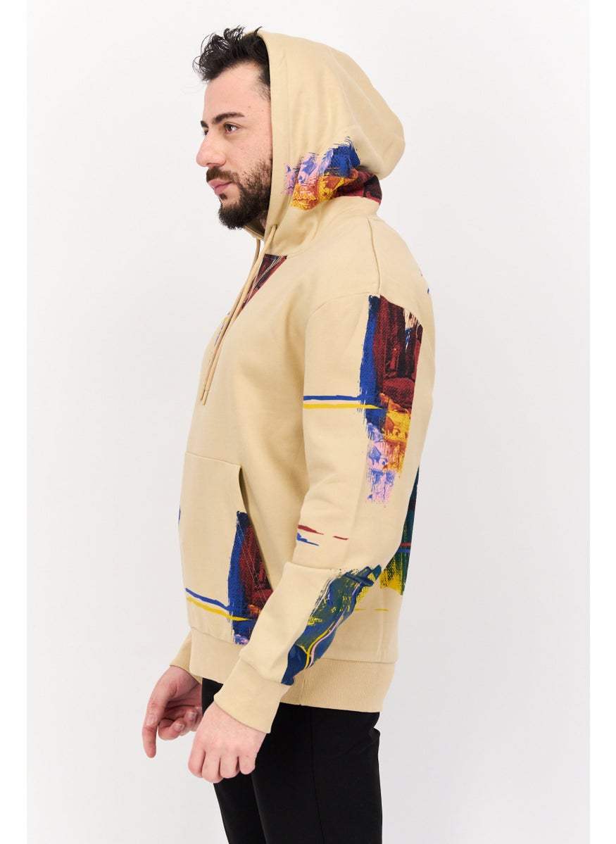 ESPRIT - Men Graphic Print Long Sleeves Hoodies, Beige - Image 1