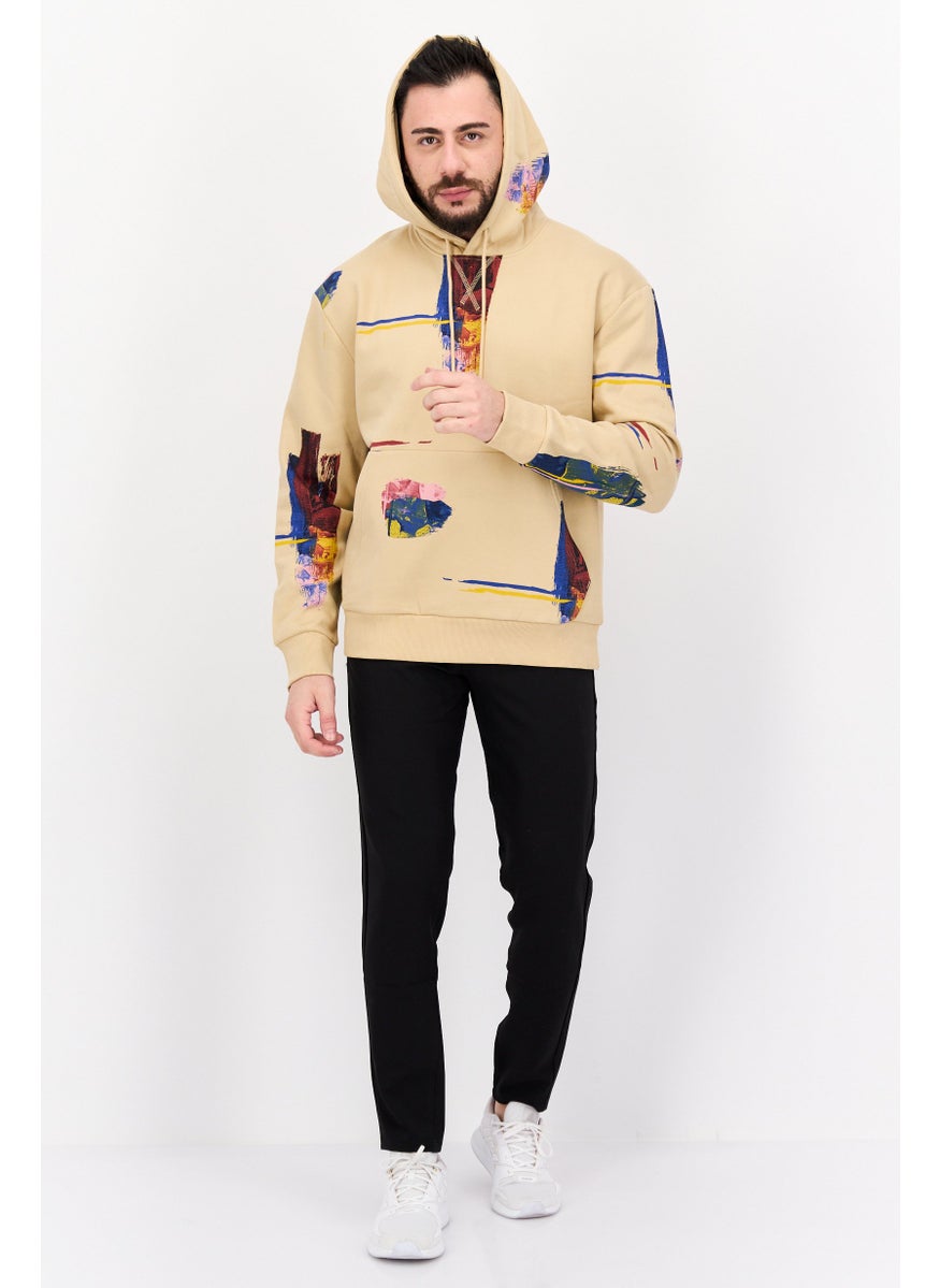 ESPRIT - Men Graphic Print Long Sleeves Hoodies, Beige - Image 1