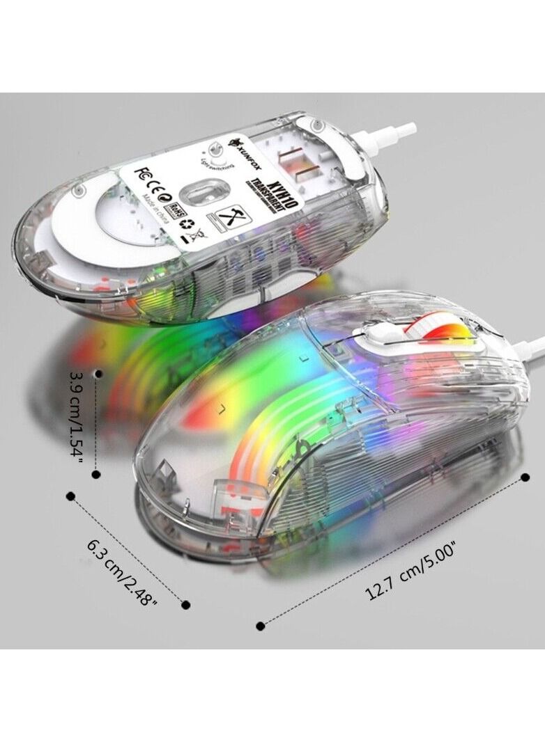 XUNFOX XYH10 Transparent RGB Wired Gaming Mouse, 6-Level Adjustable DPI 1200–7200 Esports Mouse with Silent Click, Anti-Slip Scroll Wheel, Colorful Breathing Light, USB Plug & Play for Windows 7/8/10/11 PC/Laptop - Image 5