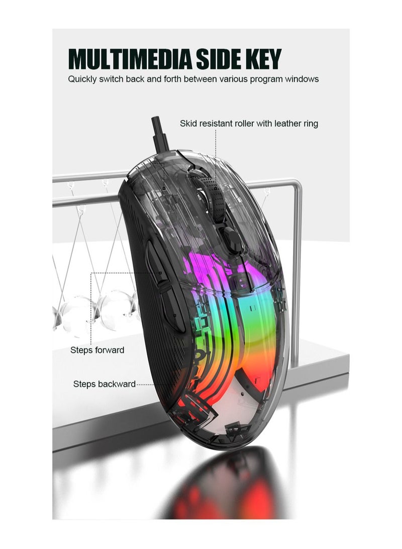 XUNFOX XYH10 Transparent RGB Wired Gaming Mouse, 6-Level Adjustable DPI 1200–7200 Esports Mouse with Silent Click, Anti-Slip Scroll Wheel, Colorful Breathing Light, USB Plug & Play for Windows 7/8/10/11 PC/Laptop - Image 4