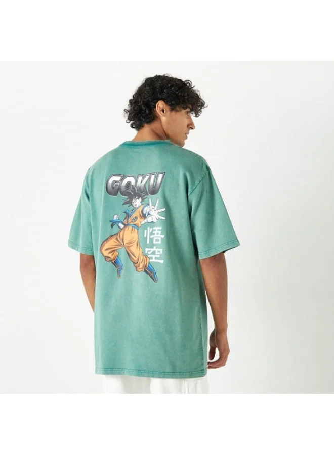 SP Characters Goku Graphic Print T-shirt with Crew Neck and Short Sleeves
