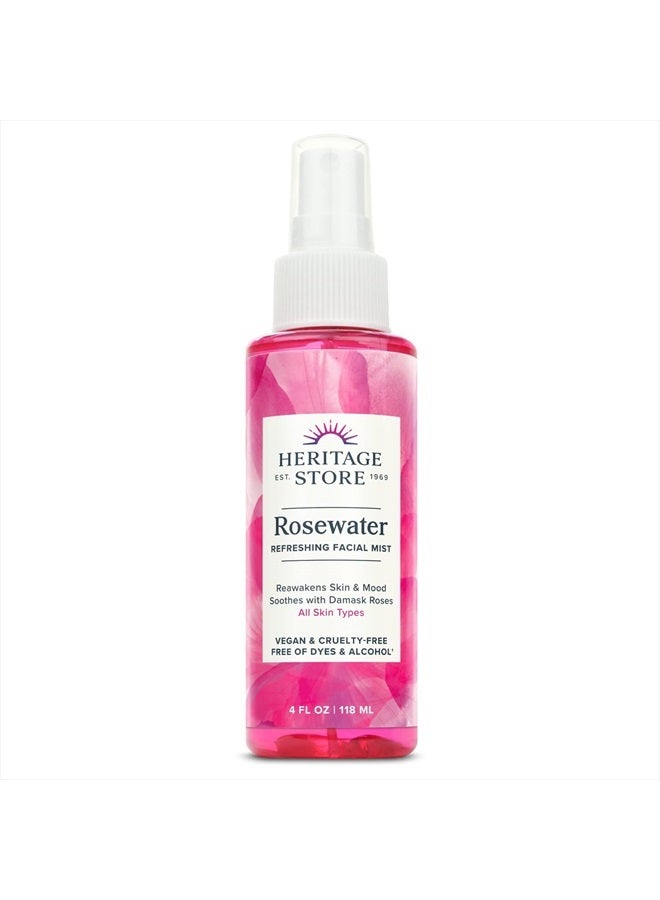 Heritage Store Heritage Store Rosewater, Refreshing Facial Mist for Glowing Skin, with Damask Rose Oil, All Skin Types, Rose Water Spray for Face Made Without Dyes or Alcohol, Vegan & Cruelty Free, 4oz - Image 1