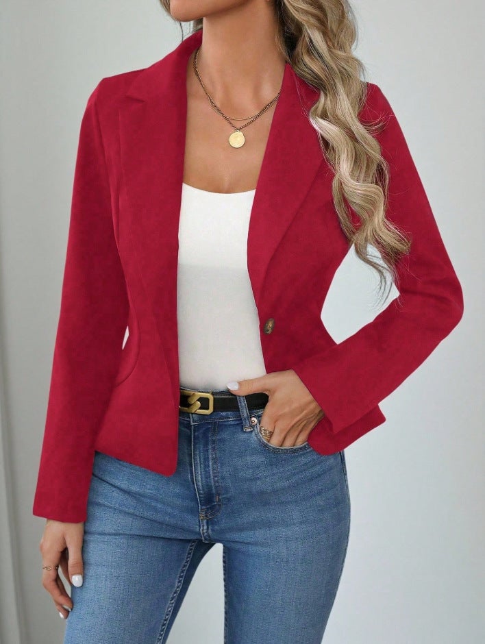 Women's Red Slim-fit Long-sleeve Blazer