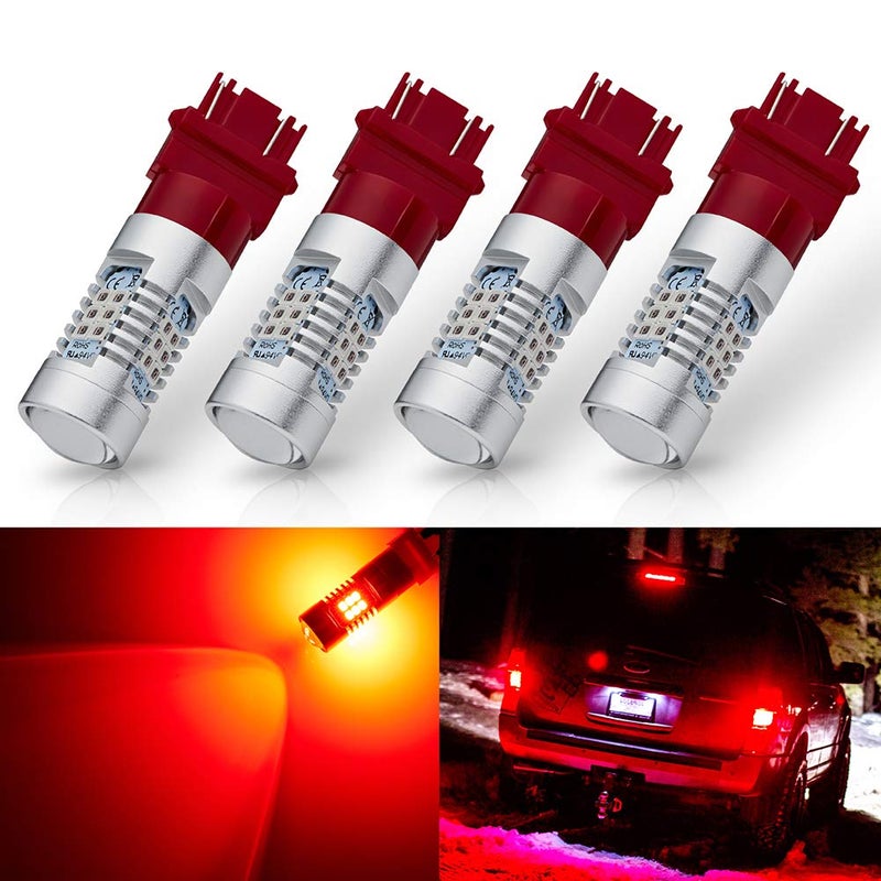 ANTLINE Extremely Bright 3157 3156 3156A 3057 4057 4157 3057LL 3457 3157K 21SMD 1260 Lumens LED Bulb Replacement Brilliant Red for Car Brake Tail Turn Signal Blinker Lights Bulbs Pack of 4