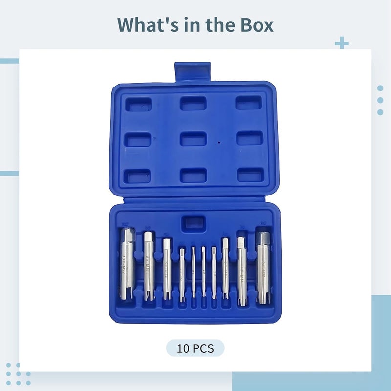 Screw Tap Extractors, 10 Pcs, to M22 Carbon Steel Extractor Set, for Stripped Screws, Carry Box Included - Image 2