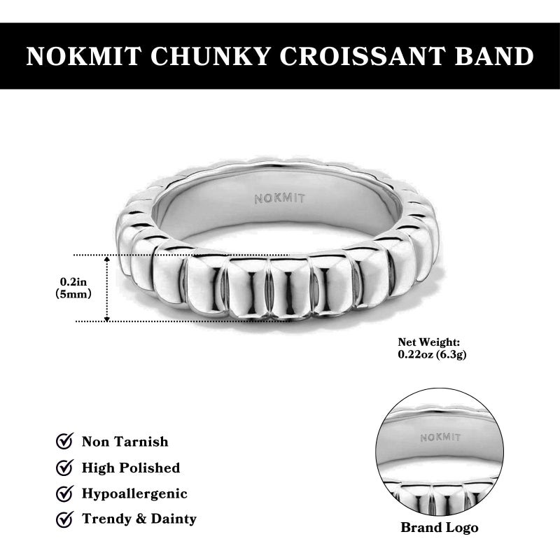 NOKMIT 14K Chunky Silver Statement Rings for Women Cute Puffy Dome Croissant Thumb Band High Polish Non Tarnish Comfort Fit Size 5-10 (B-Silver, 8) - Image 3