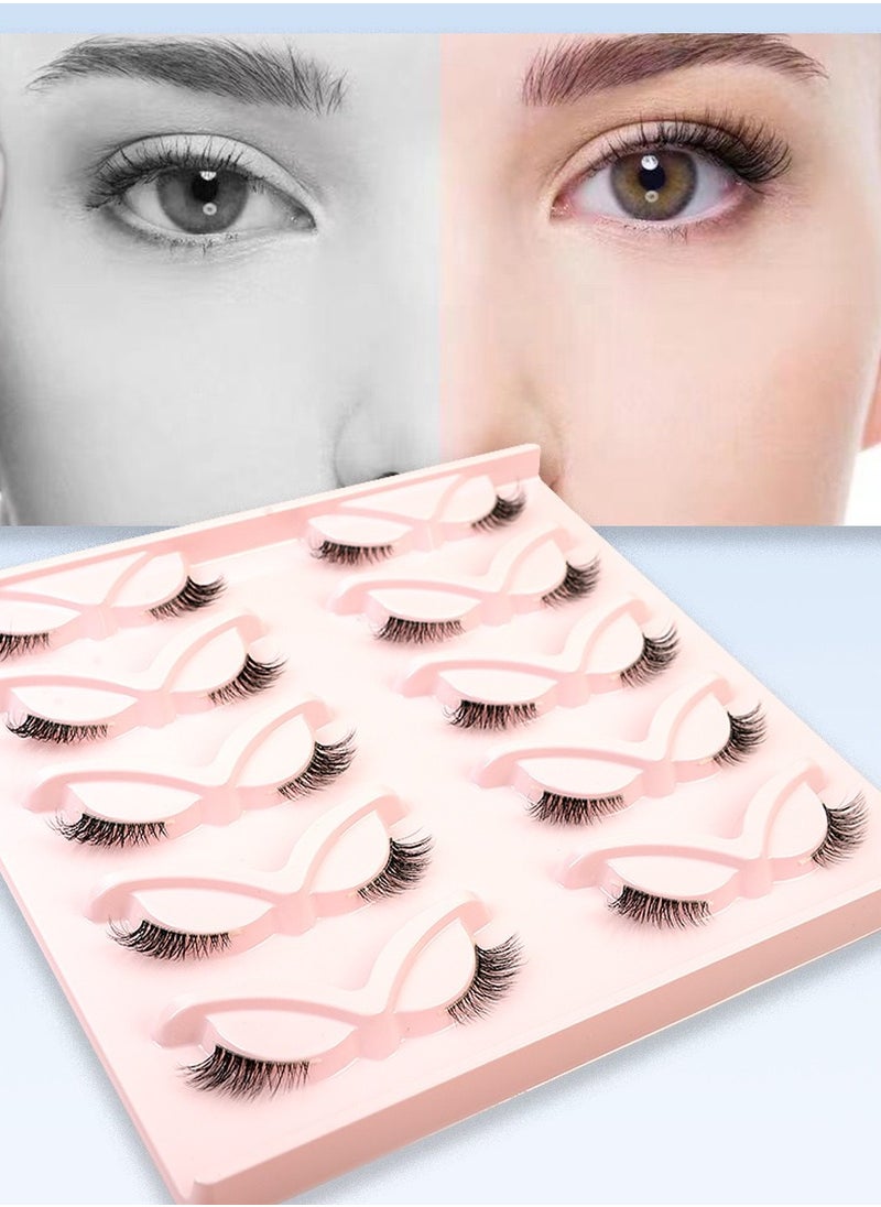 Generic False Eyelashes Natural Half Lashes Short Wispy Clear Band Lashes Pack 10 Pairs Multipack  - Image 2
