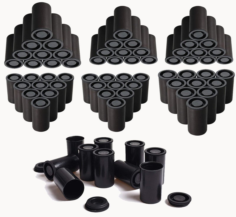 70 PCS Film Canister with Caps and Blank Labels for 35mm Film (Black)