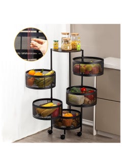SKY-TOUCH 5 Tire Kitchen Storage Shelf Rotatable Fruit Vegetable Basket Circular Rotating Basket Large Storage Rack with 4 Movable Wheels  - Image 2