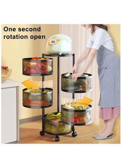 SKY-TOUCH 5 Tire Kitchen Storage Shelf Rotatable Fruit Vegetable Basket Circular Rotating Basket Large Storage Rack with 4 Movable Wheels  - Image 3