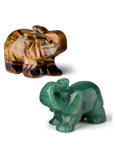 Crystal Elephant Decor Tiger Eye Green Aventurine Elephant Crystal Statue Healing Crystal Stones Cute Crystal Home Office Desk Decor Elephant Figurine Decoration Crystal Gifts 1.5"