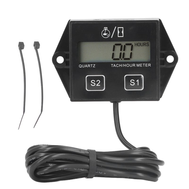Tach Hour Meter LCD Display Inductive Design Tachometer Timer - Low Voltage Design Engine Hour Counter for Gasoline Engines - Image 1