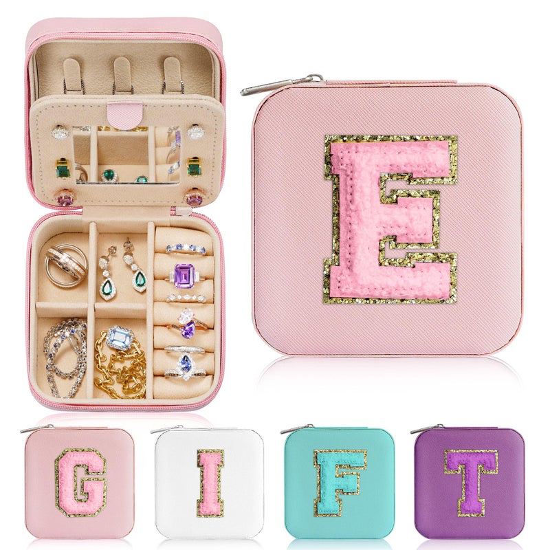 Parima Gifts for Friends Sister Travel Must Have Jewelry Organizer Case Gift for Women Girls Jewelry Box Graduation Gifts for Friends Female Travel Essential Letter E Pink