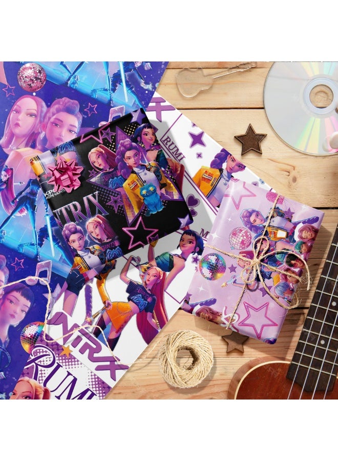 saykfoe 12 Sheets Kpop Wrapping Paper, Kpop Demon Hunters Wrapping Paper for Young Creative Fans - Image 2