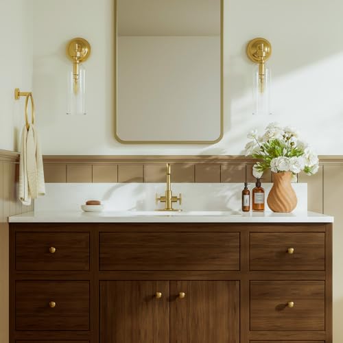 Phiestina Brushed Gold 2-Handle 4 Inch Centerset Single Hole Bathroom Faucet with Drain,Deck Plate and Supply Hoses, Fit for 1 or 3 Hole, SGF002-10-BG - Image 2