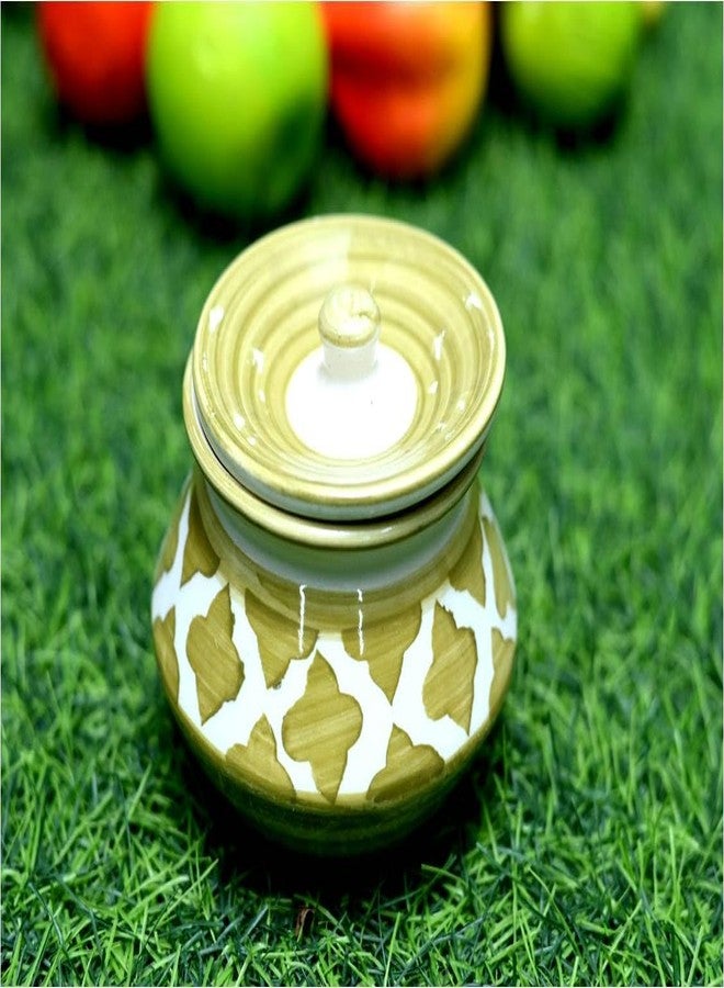 SHRIYAM CRAFT ceramic handi Ceramic Handmade Pickle Jar Set with Lid, Dining Table Pickels Containers and an Ideal Gift for Family achar Handi 300ML pack of 1 (Light Green color) - Image 2