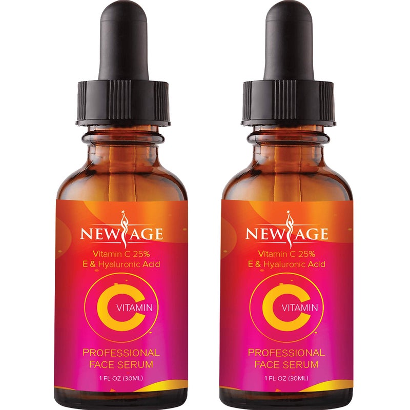 New Age (2-PACK) Vitamin C Serum with Hyaluronic Acid for Face and Eyes - Natural Anti Aging Eye Serum - Facial Serum Fades Age Spots and Sun Damage - By New Age - Image 1